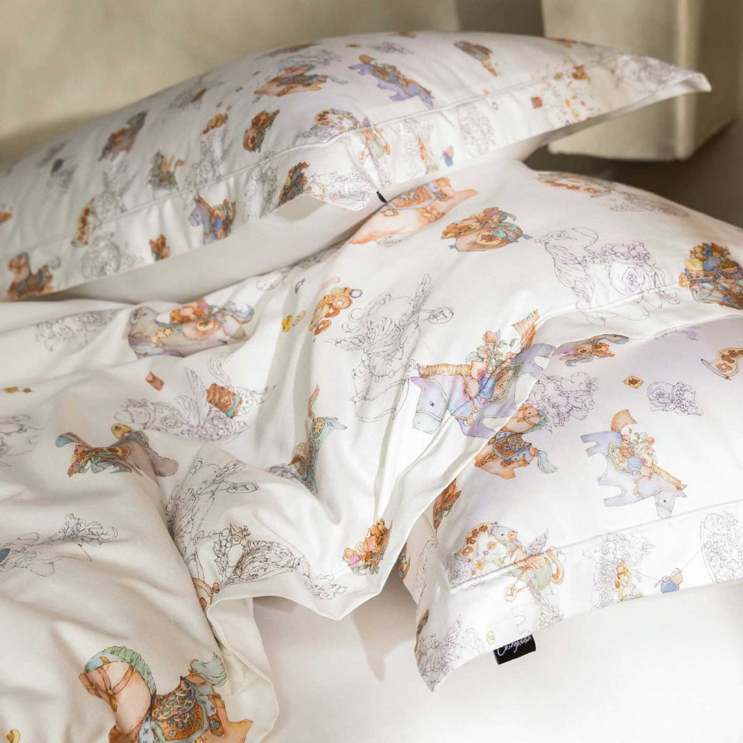 Whimsical Illustrated Cotton Sateen Duvet Cover & Pillowcase Set