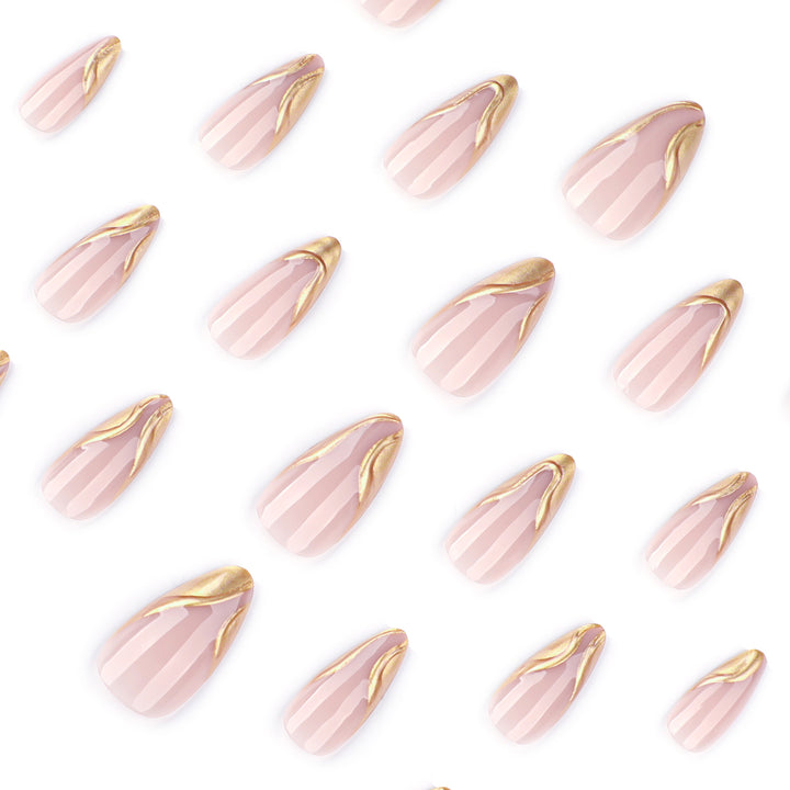 Elegant Stiletto Nails with Shimmering Gold Accent Bowlift