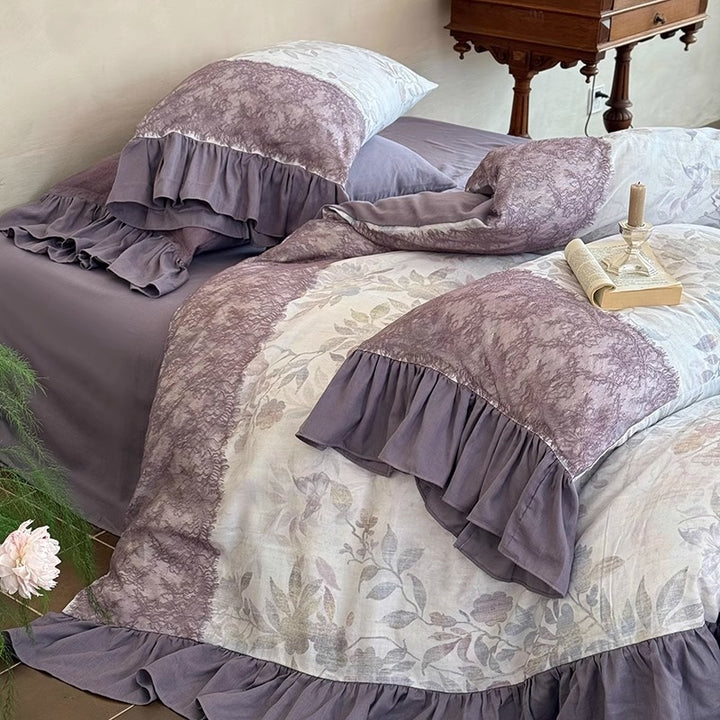 Ruffled Floral Cotton-Linen Duvet Cover Set