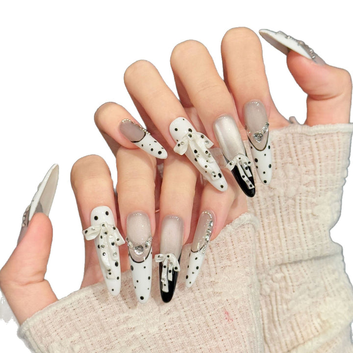 Elegant Decorative Press-On Nails with Gem Accents