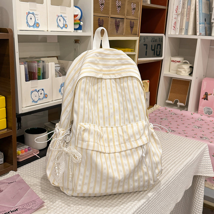 Chic Striped Canvas Backpack Bowlift