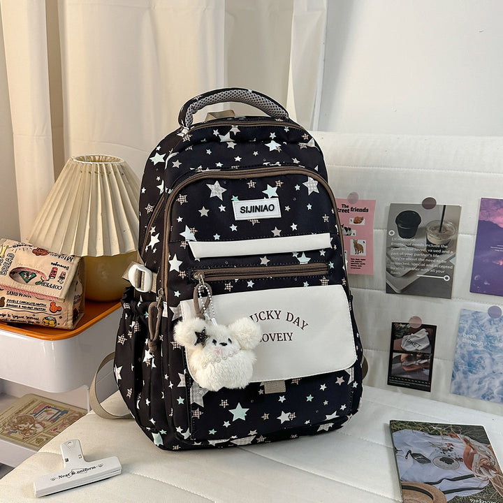 Multi-Pocket Backpack with Plush Charm Bowlift