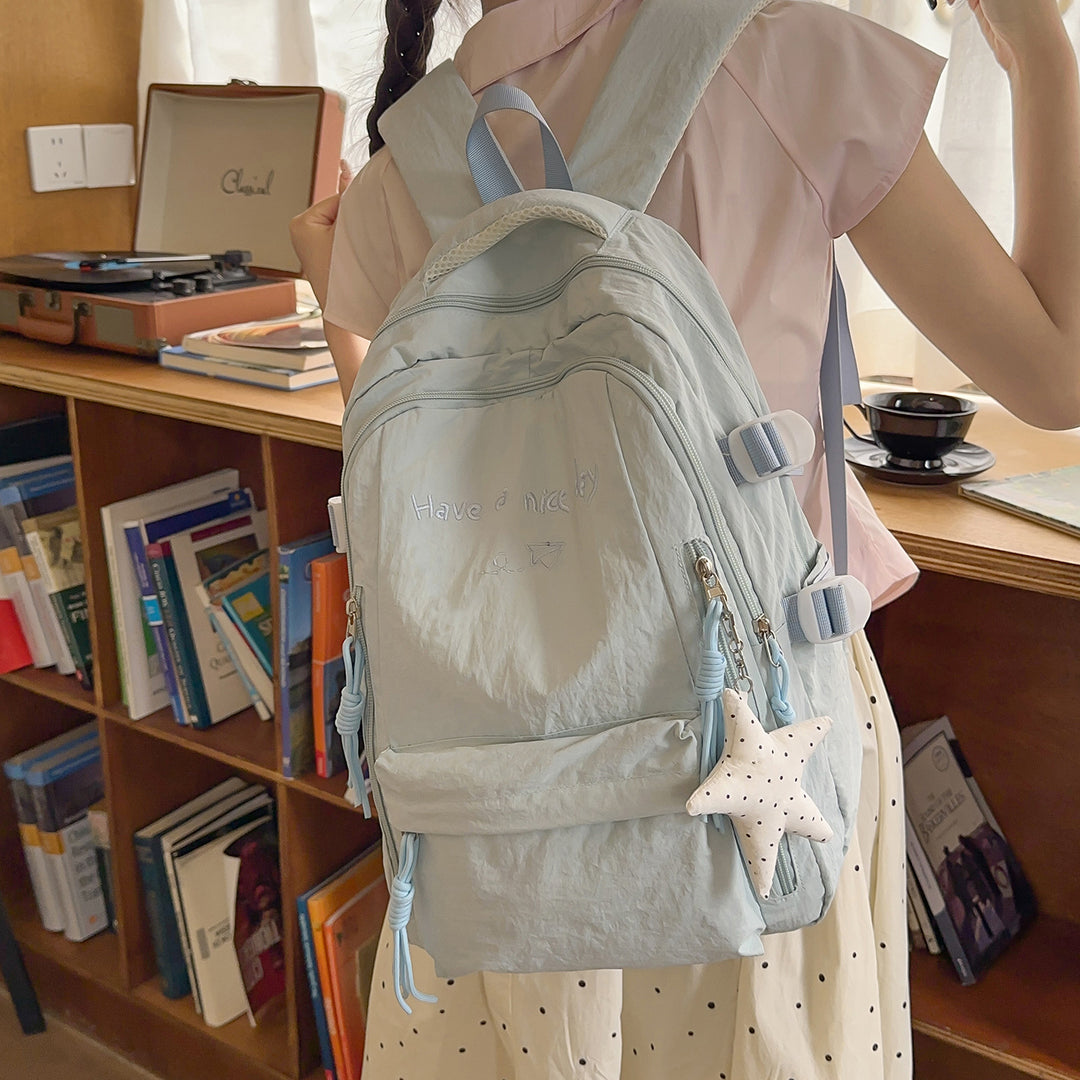 Multi-Pocket Casual Backpack with Inspirational Quote Bowlift