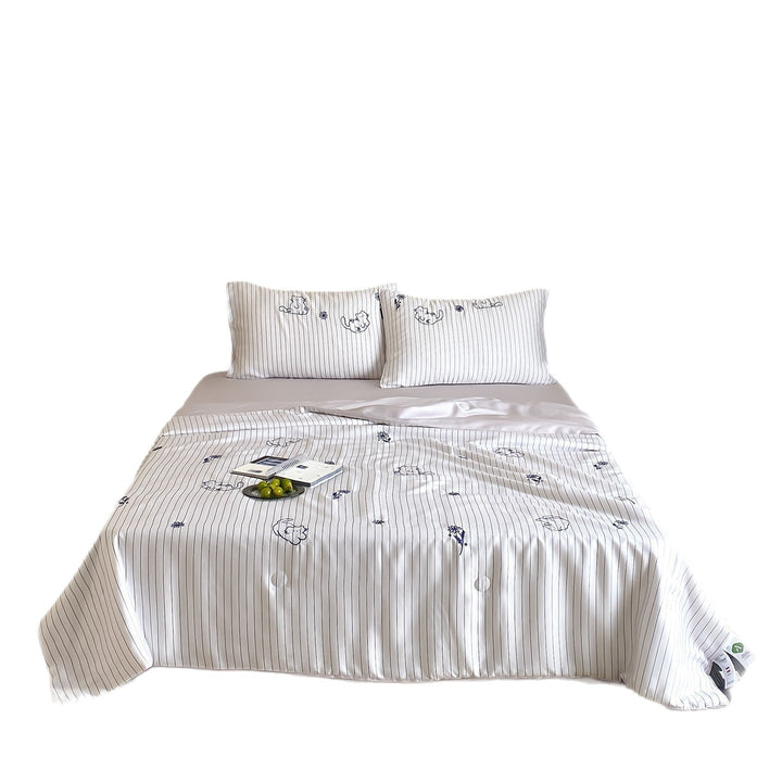 Striped Cotton Embroidered Bed Sheet Set with Pillowcases