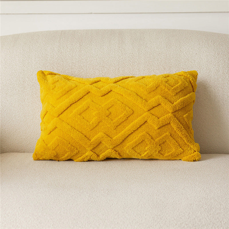 Hand-Tufted Diamond Geometric Chenille Square Cushion Cover with Plush Looped Texture