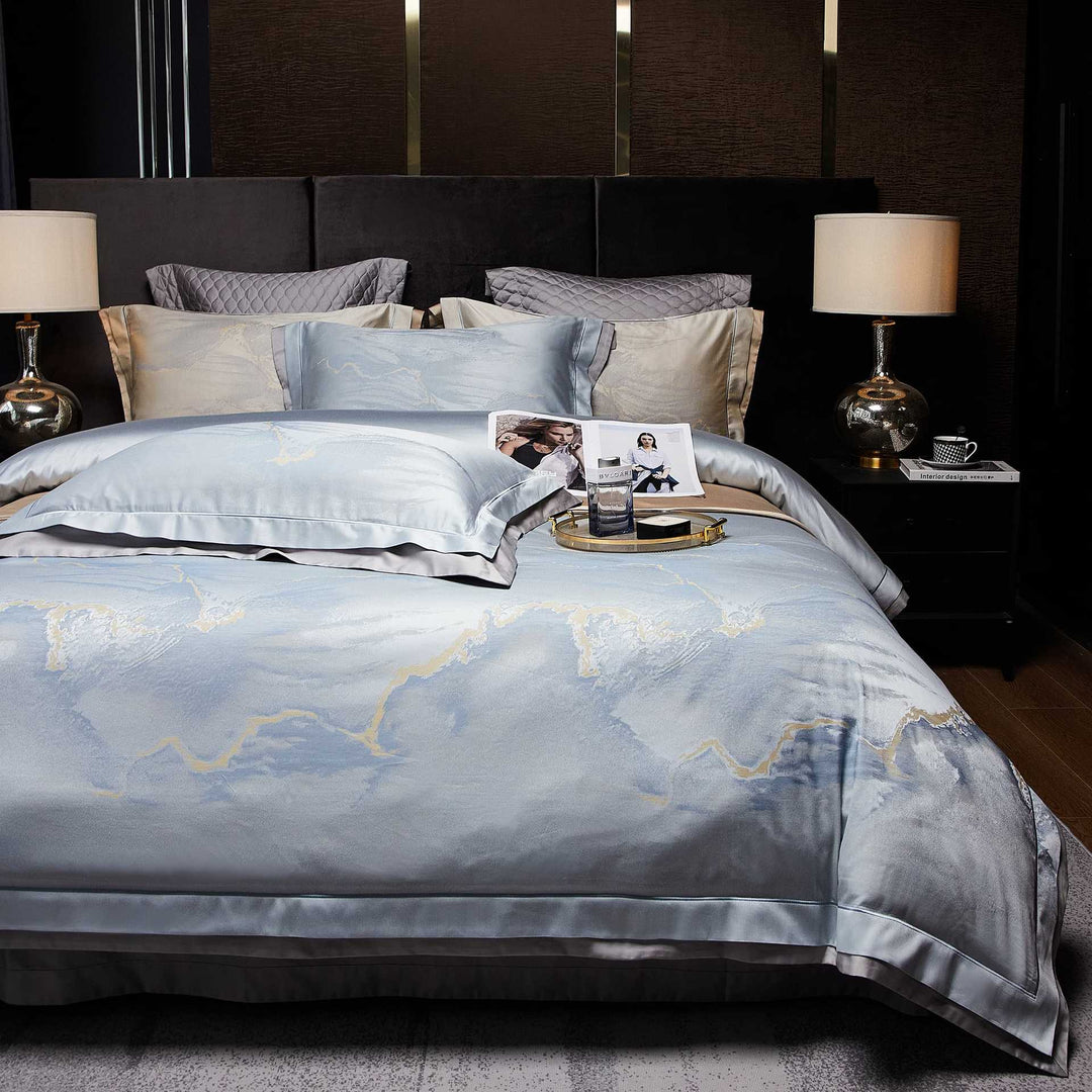 Luxurious four-piece satin bedding set with floral jacquard