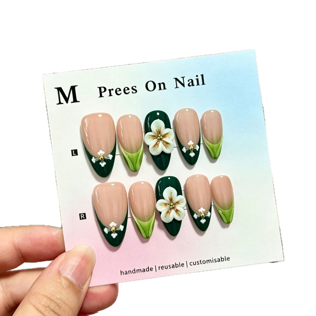 Handmade Floral Overlay Press-On Nails