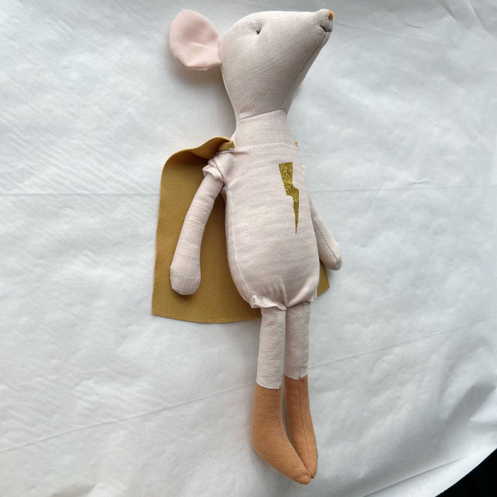 Handmade Linen Plush Bunny Doll with Bow Tie and Removable Overalls