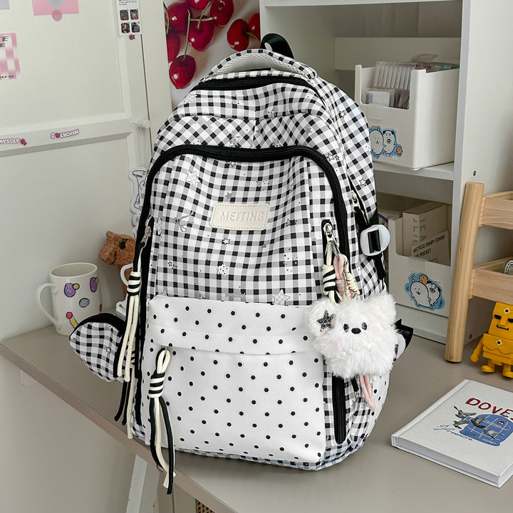 Decorative Plaid and Star Patterned Backpack Bowlift