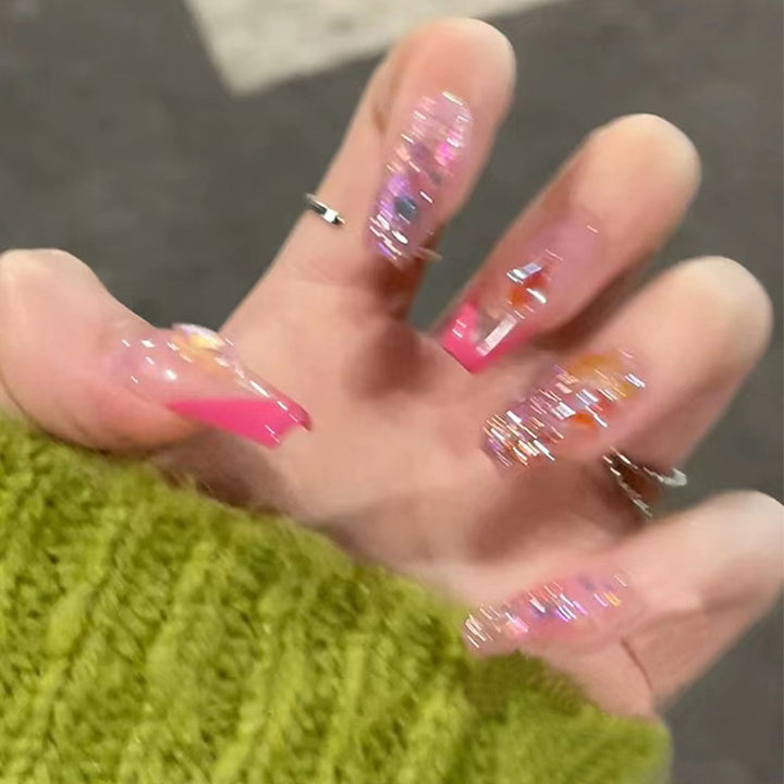 Glamorous Long Coffin Press-On Nails with Decorative Accents