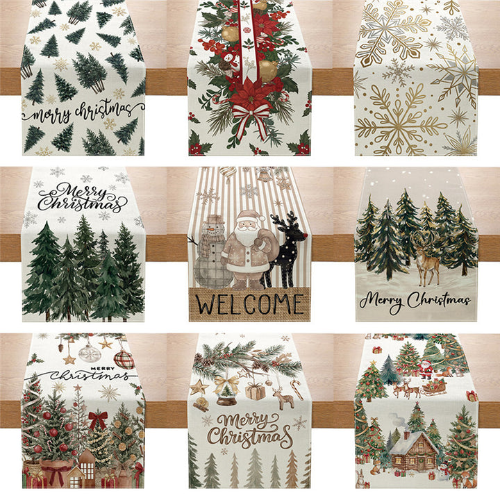 Cotton-Linen Festive Poinsettia Christmas Table Runner