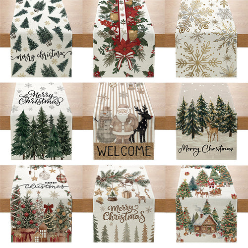 Cotton-Linen Festive Poinsettia Christmas Table Runner