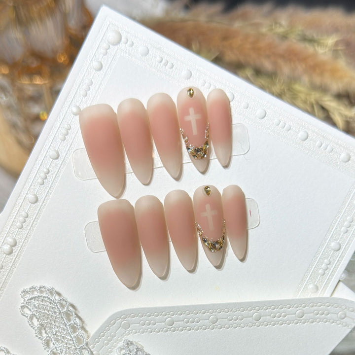 Artistic Press-On Nail Set with Rhinestone Accents