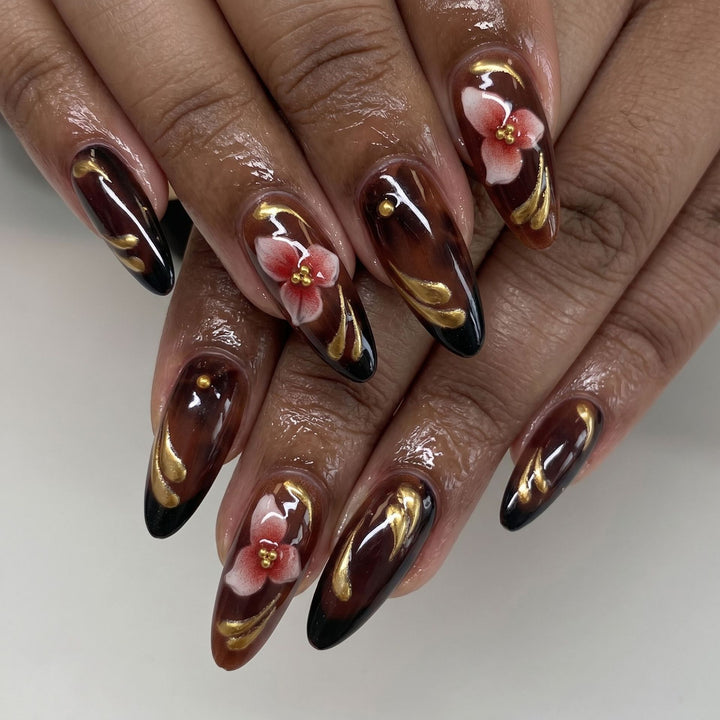 Artistic Floral Stiletto Nail Extensions