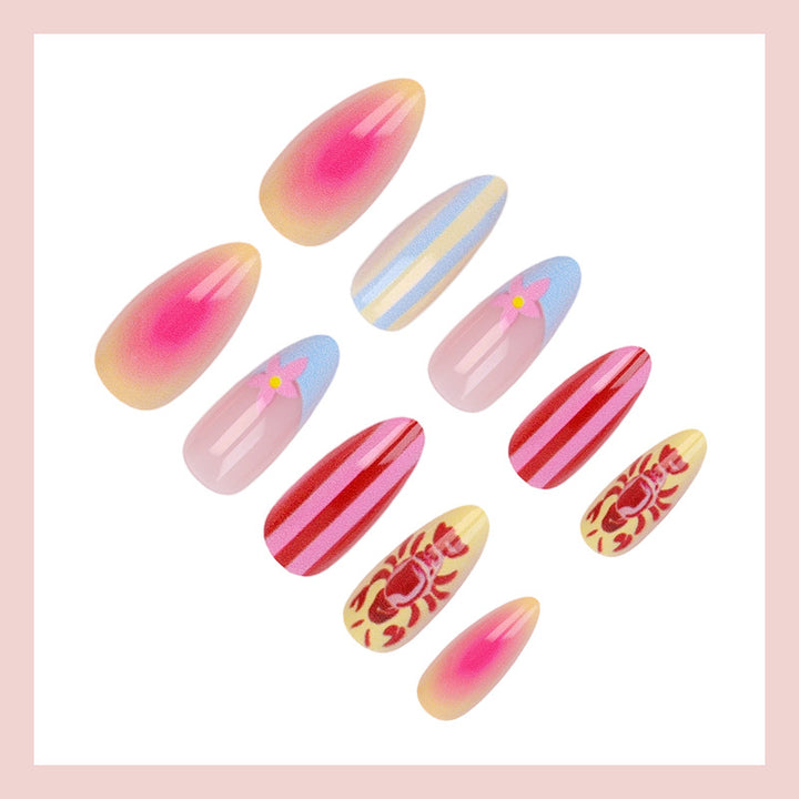 Acrylic nail set with floral pattern and creative designs Bowlift