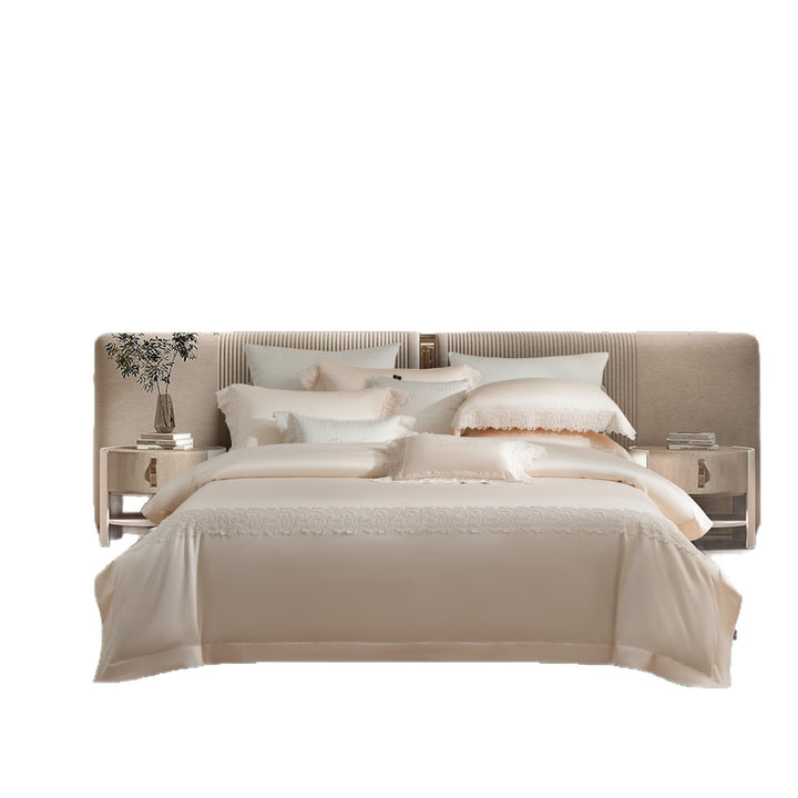 Satin-Sheen Lace-Trim Luxury Duvet Cover Bedding Set
