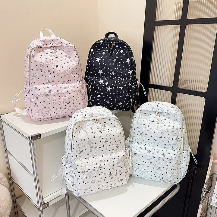 Star Print Spacious Backpack Bowlift