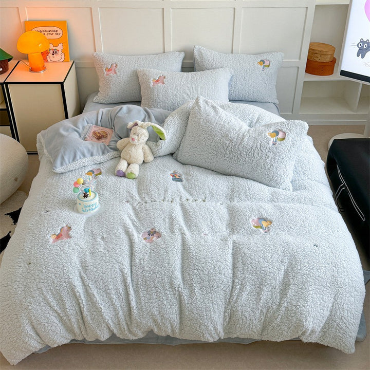 Plush Sherpa Bunny Embroidered Duvet Comforter Set