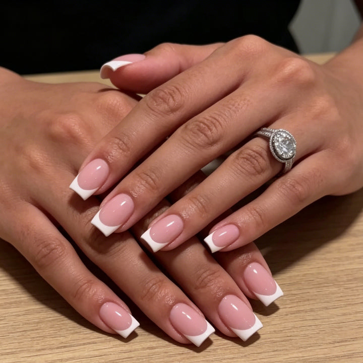 Classic French Tip Press-On Nail Set Bowlift