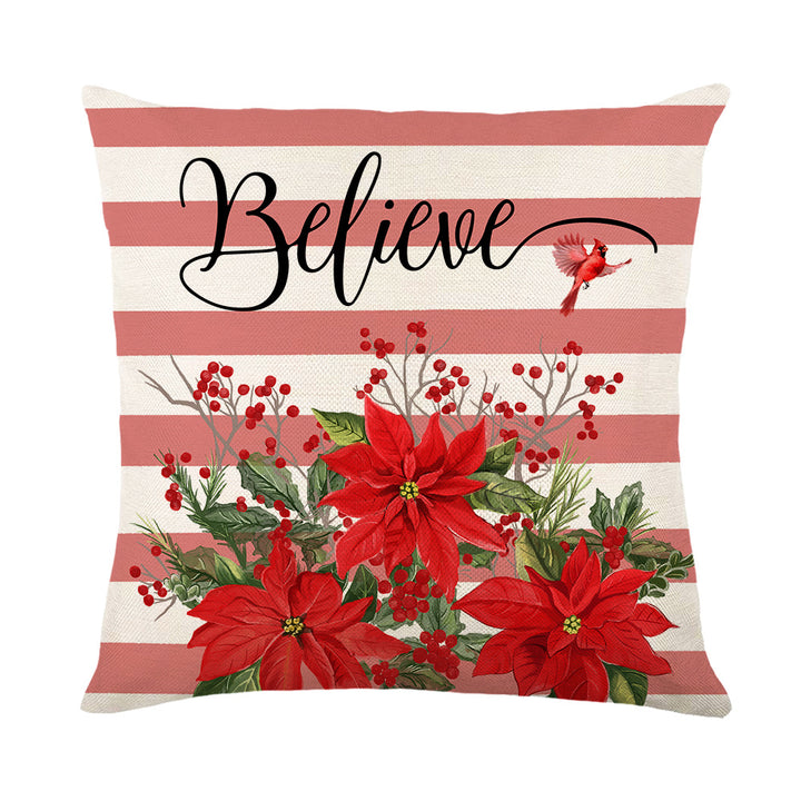 Christmas Throw Pillow Cover with Festive Tree Print and Script Accent