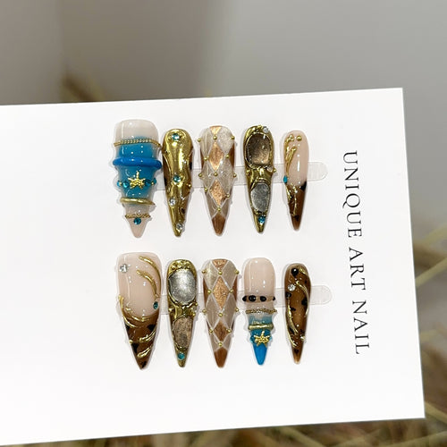 Artistic Long-Stiletto Press-On Nail Set