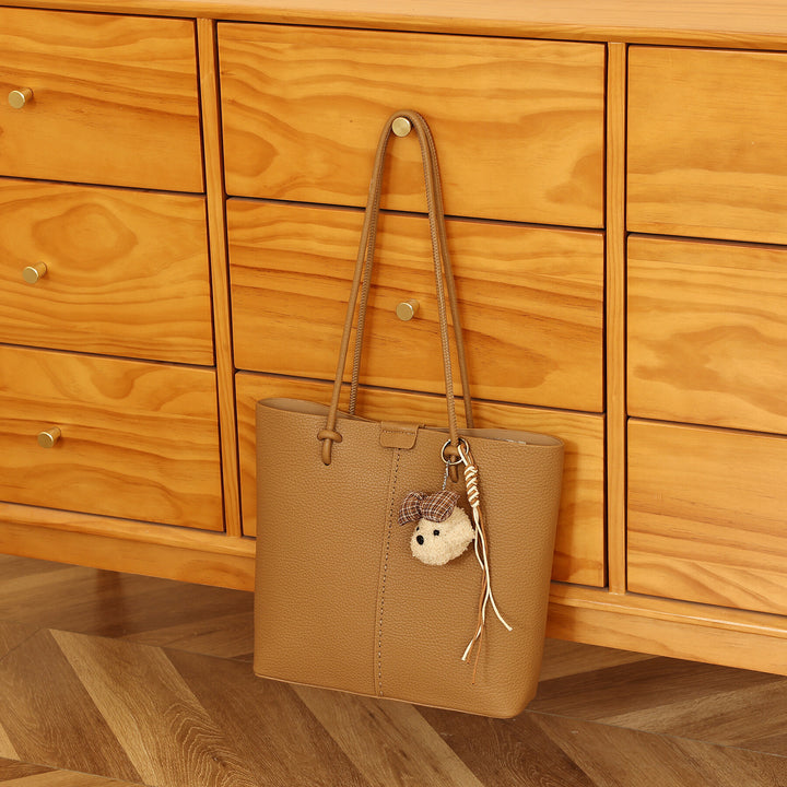 Textured Handheld Tote Bag with Decorative Charm
