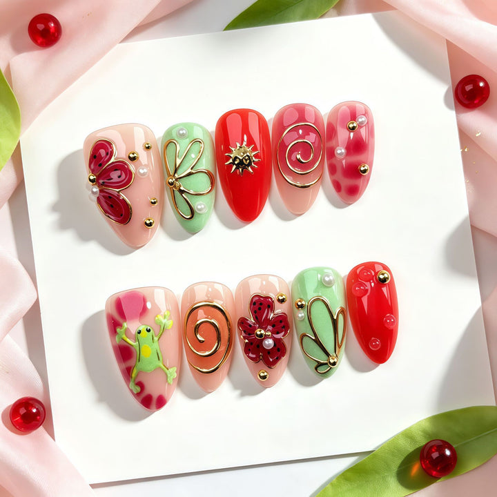 Creative Floral-Design Press-On Nails Set