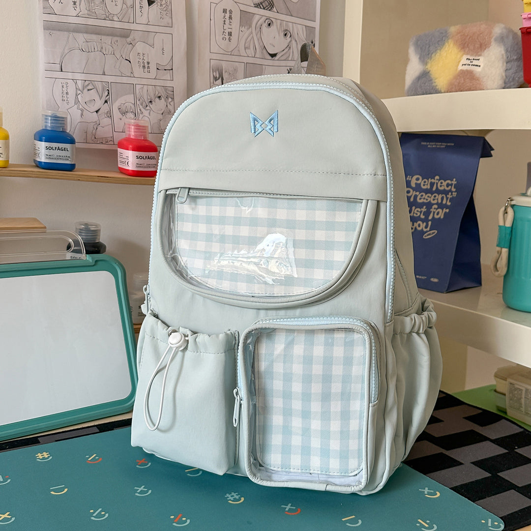 Functional Gingham Print Backpack Bowlift