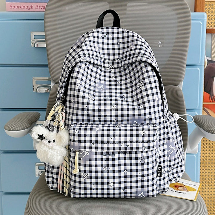 Stylish Checkered Print Backpack Bowlift