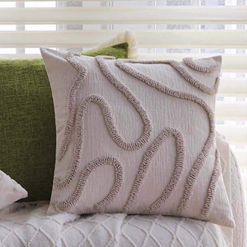 Rectangular cushion cover with woven linen look and decorative fringed edge Bowlift