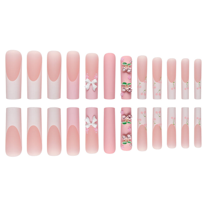 Elegant Floral-Designed Long Press-On Nails Bowlift