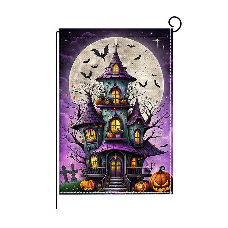Decorative Halloween Garden Flag with Double-Sided Burlap-Texture Pumpkin & Crow Print