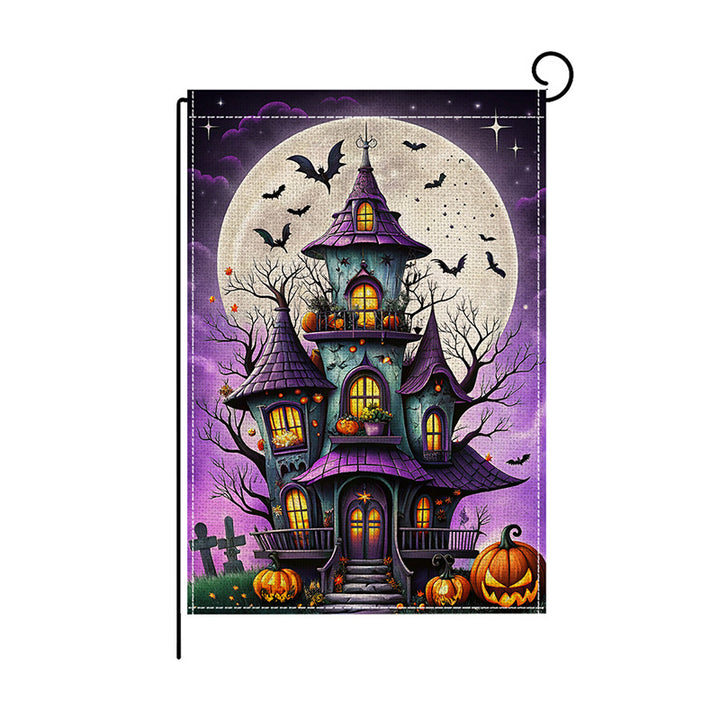 Decorative Halloween Garden Flag with Double-Sided Burlap-Texture Pumpkin & Crow Print