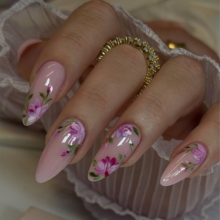 Artificial nail set with stylish floral design Bowlift