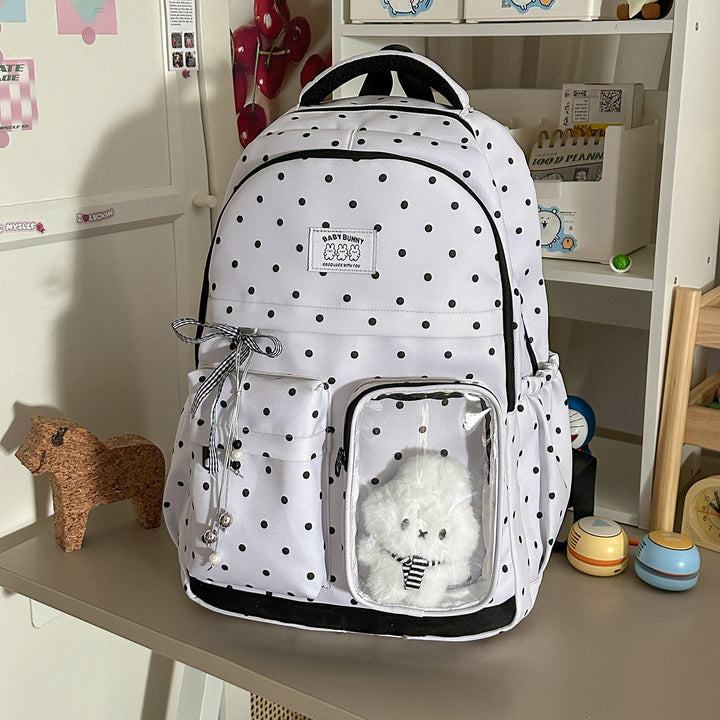 Playful Polka Dot Backpack with Transparent Window Bowlift
