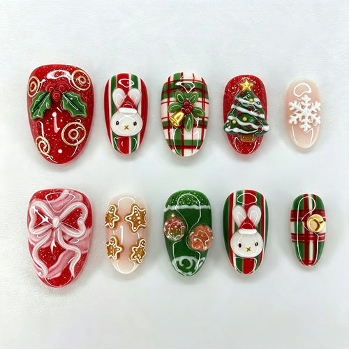 Festive Holiday-Inspired Press-On Nail Art Set Bowlift