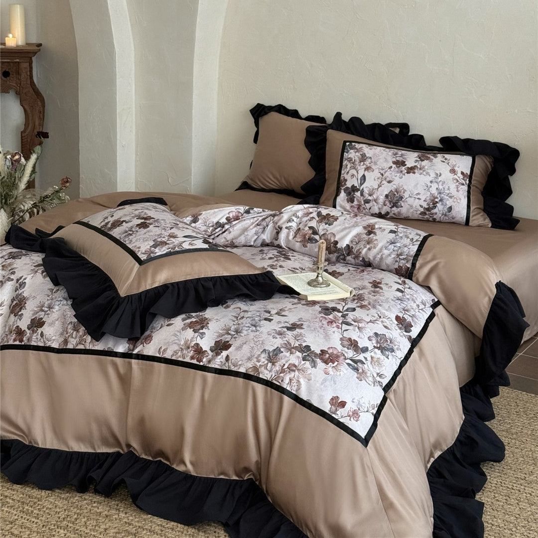 Luxury Floral Brushed Microfiber Duvet Cover Set with Piped Edging