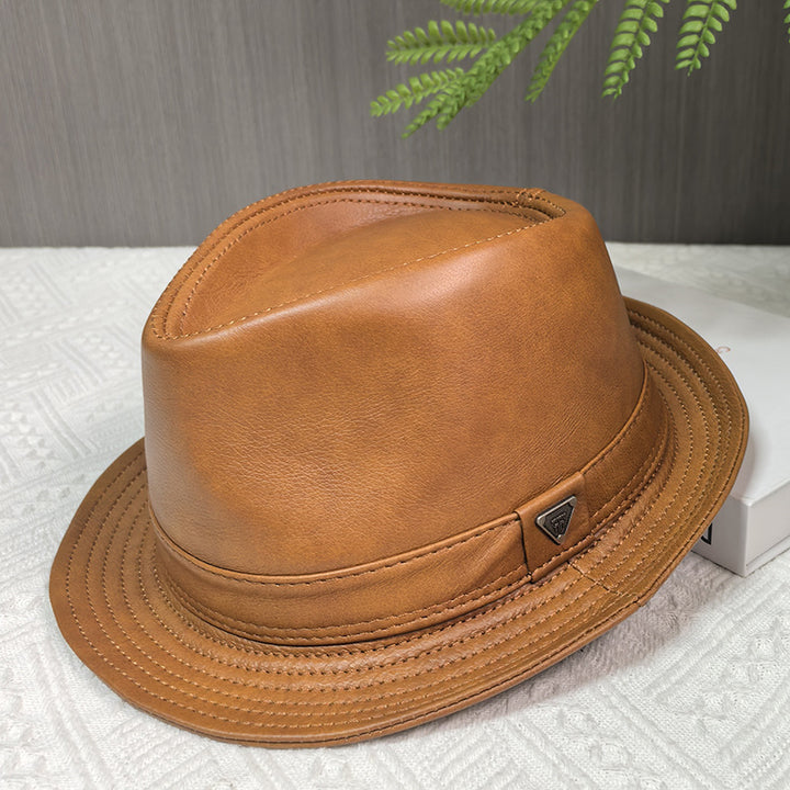 Croc-Embossed Leather Trilby with Structured Brim Bowlift