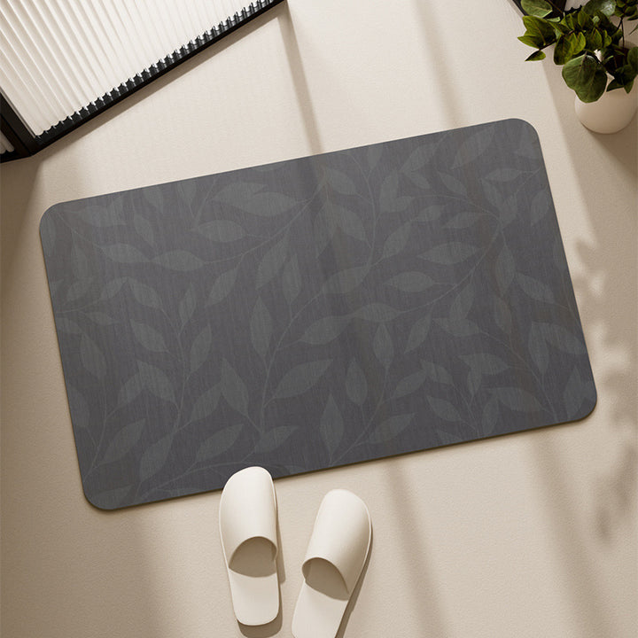 Decorative Low-Profile Absorbent Leaf-Pattern Bathroom and Entry Mat
