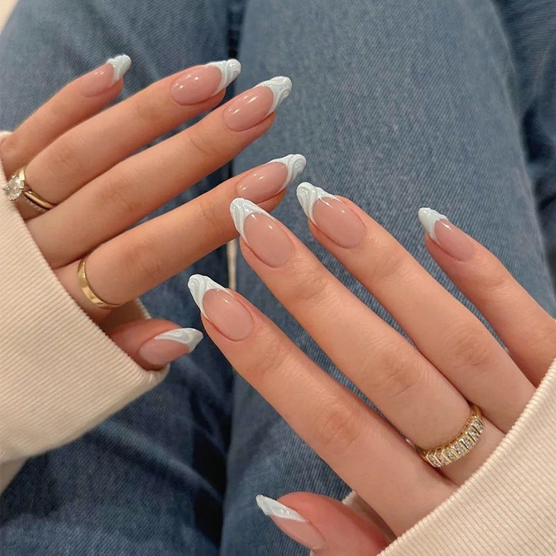 Artistic Press-On Nail Set with Elegant Swirl Design Bowlift