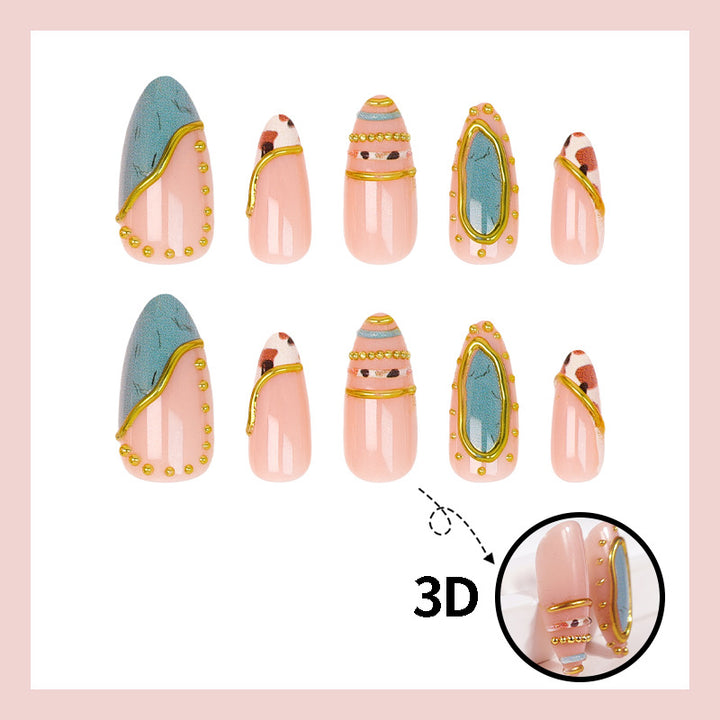 Artificial nail set with luxurious decorative elements and elegant designs Bowlift
