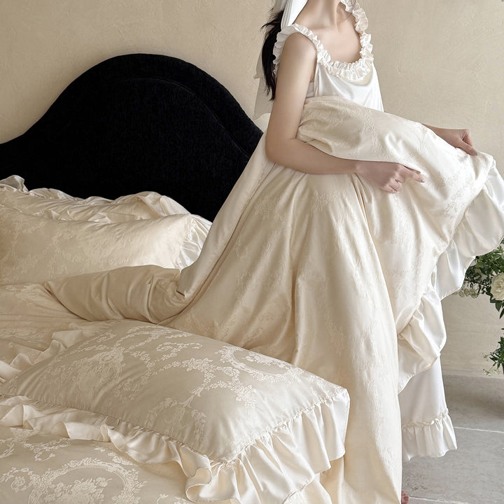 Ruffled Jacquard Sateen Duvet Cover Set