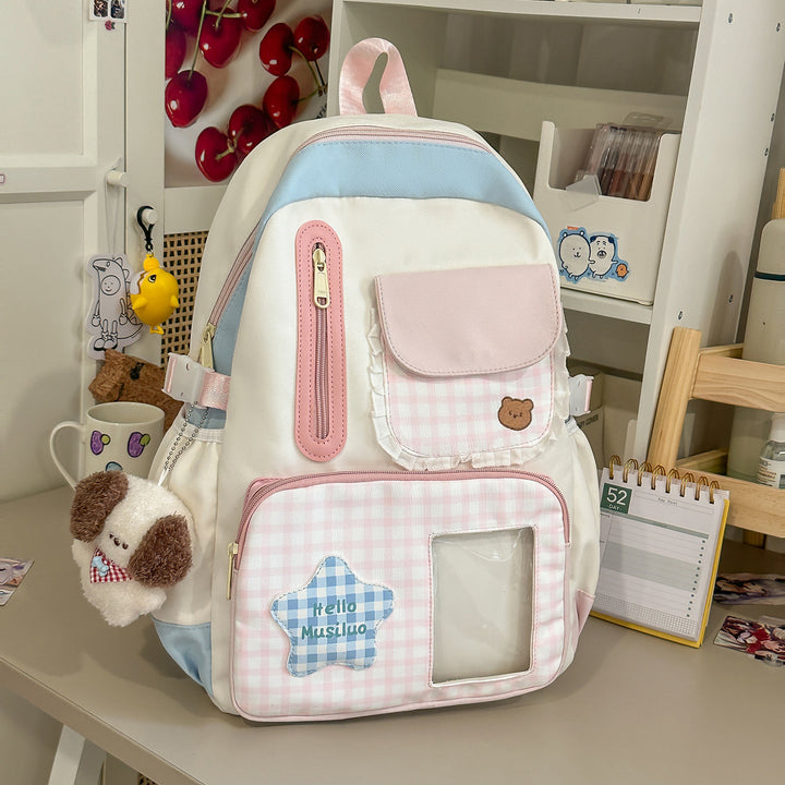 Stylish Gingham Print Backpack Bowlift
