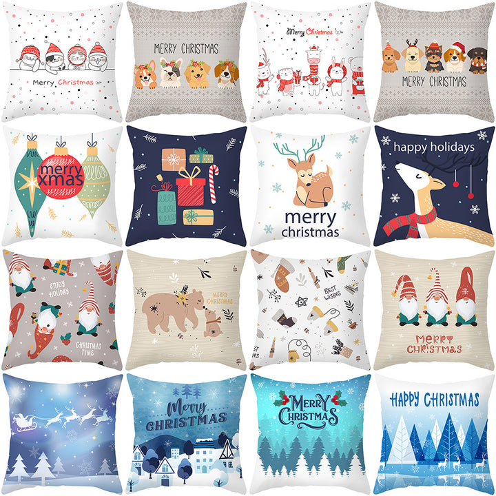 Festive Decorative Throw Pillow Cover with Reindeer Illustration