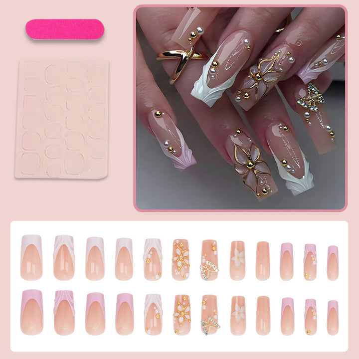 Elegant artificial nails with floral design Bowlift