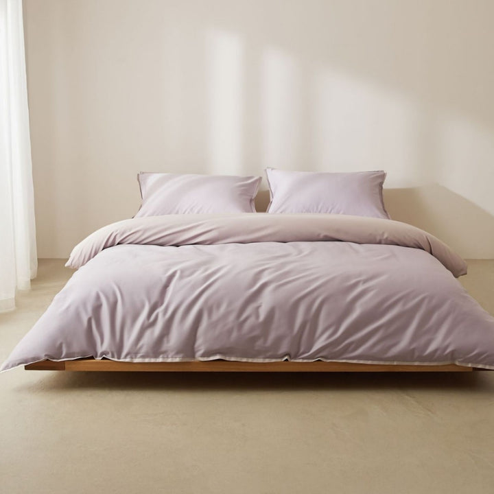 Reversible Cotton Sateen Duvet Cover Set with Hidden Closure & Deep-Corner Ties