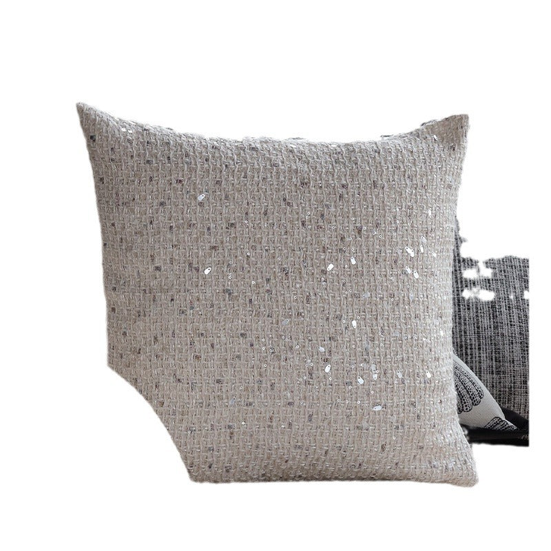 Square luxury cushion cover with shimmering sequins and textured bouclé weaving Bowlift