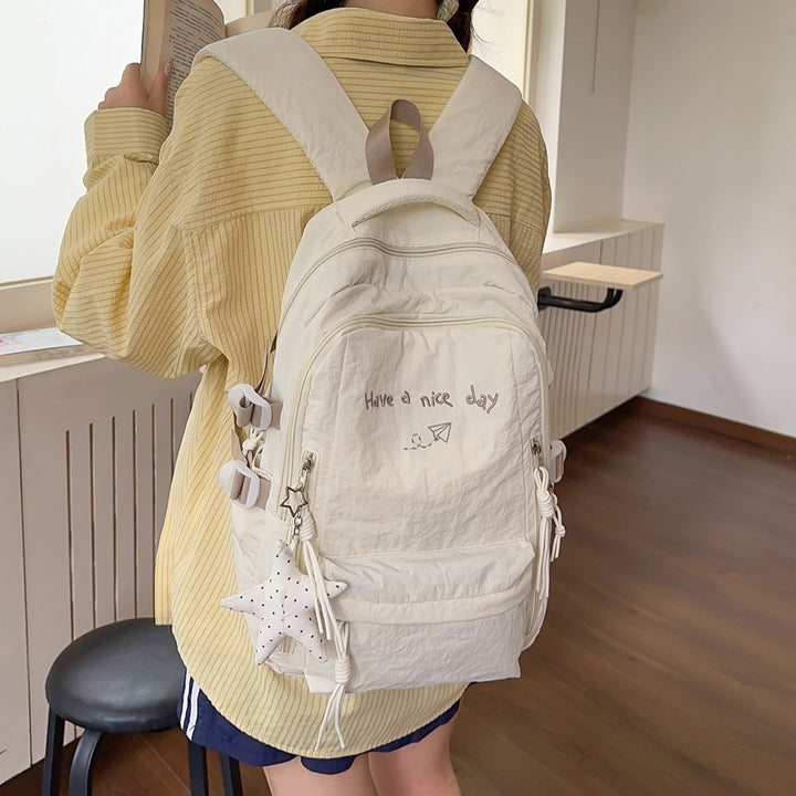 Multi-Pocket Casual Backpack with Inspirational Quote Bowlift