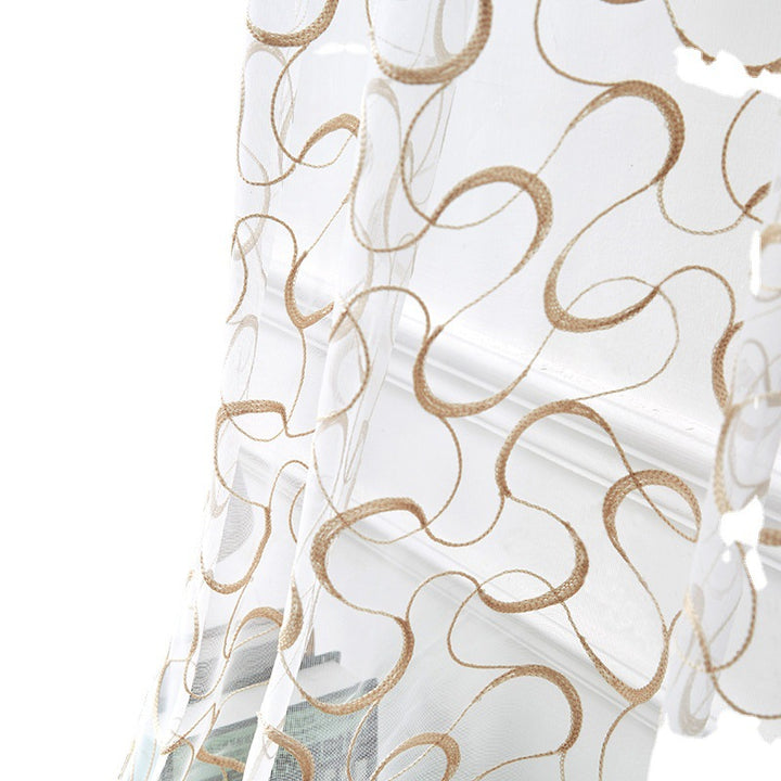 Transparent voile curtain with embroidered golden vine pattern Bowlift