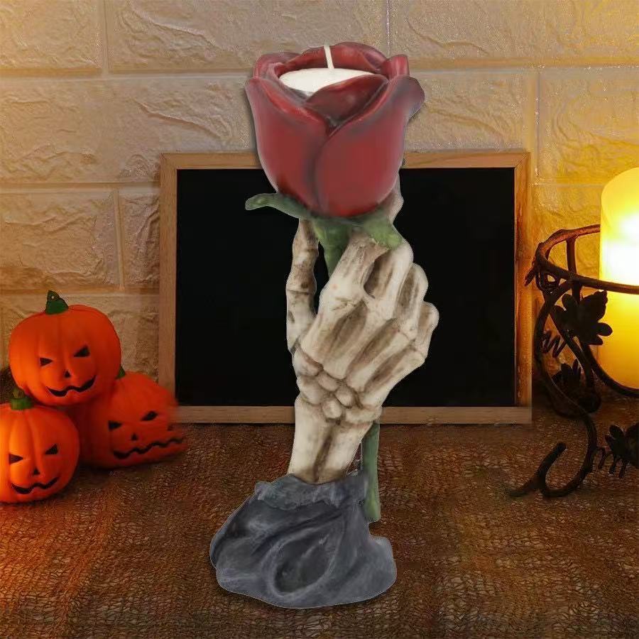 Gothic Skeleton Hand Rose Candle Holder Bowlift